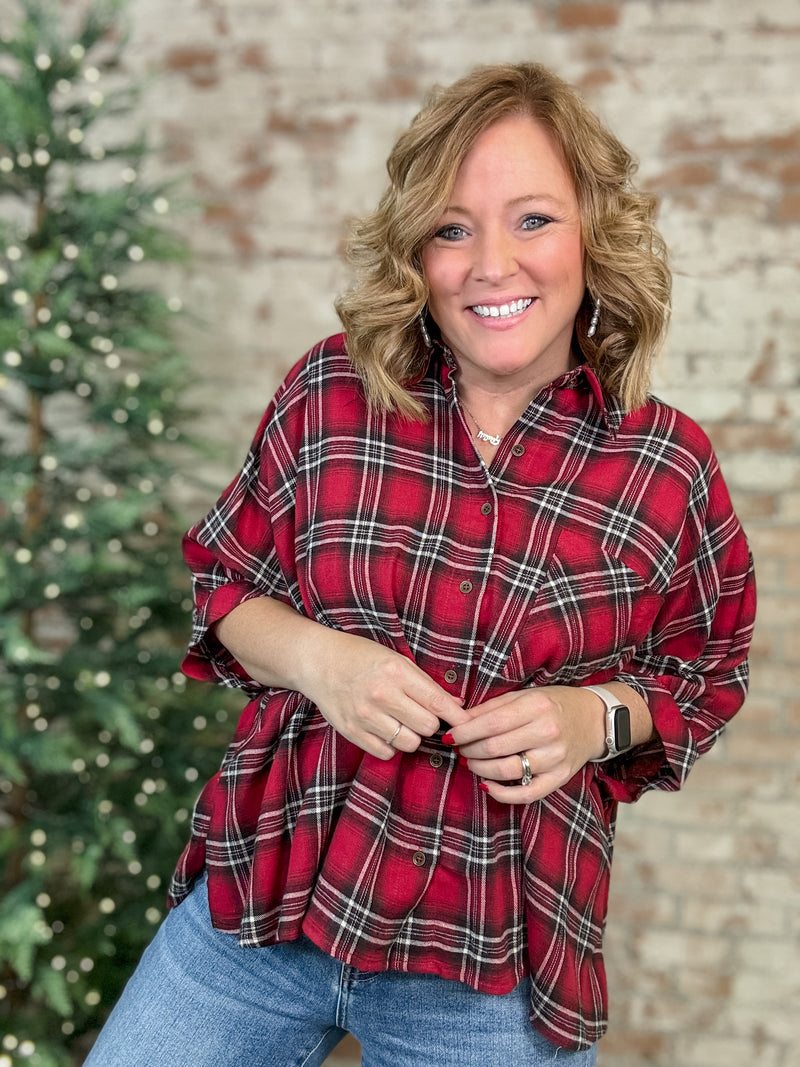 Eileen Plaid Button Up Top