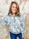 Justina Floral Sherpa Half Zip Top