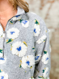 Justina Floral Sherpa Half Zip Top