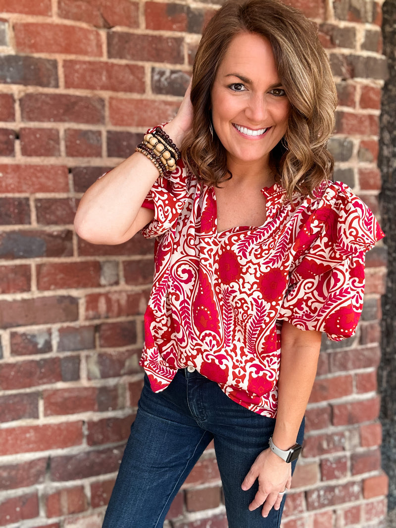 Paisley Puff Sleeve Top