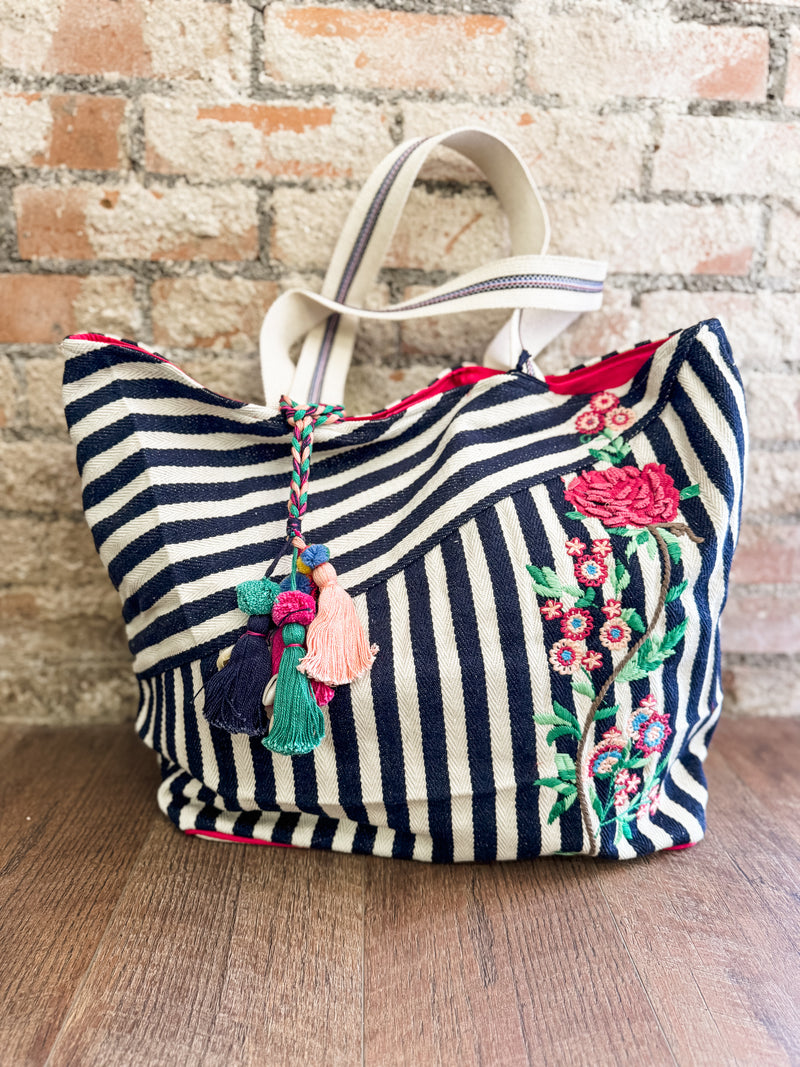 Toni Embroidered Stripe Tote