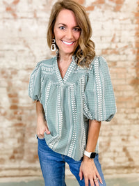 THML Randi Embroidered Gingham Top