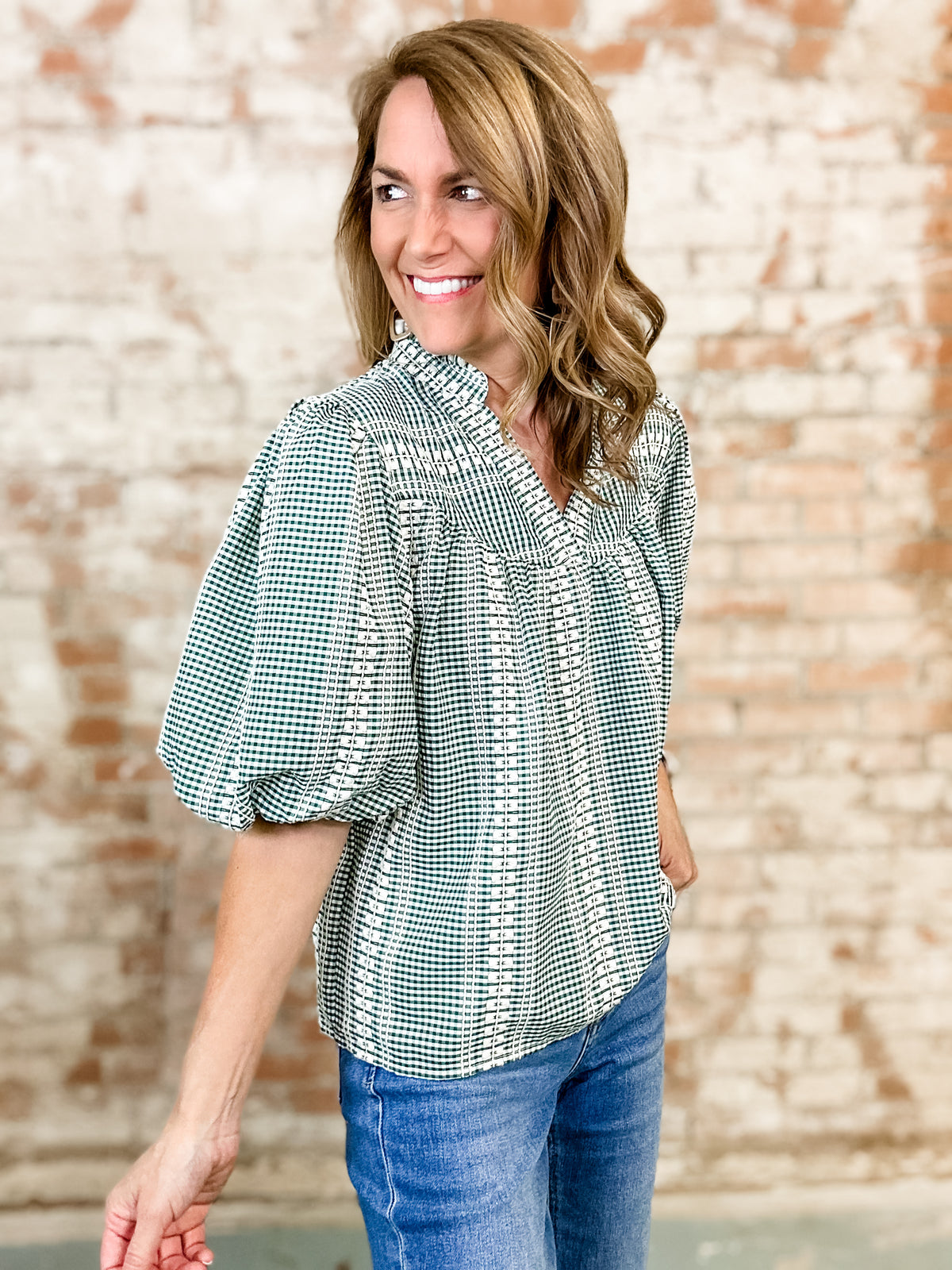 THML Randi Embroidered Gingham Top