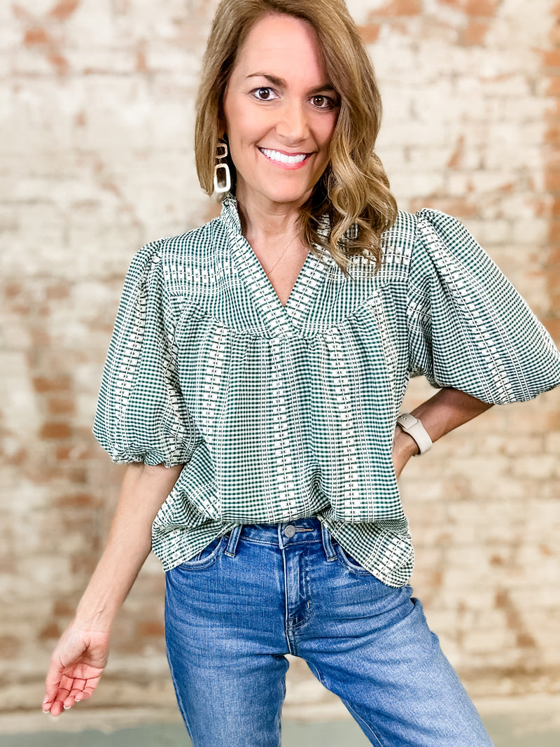 THML Randi Embroidered Gingham Top
