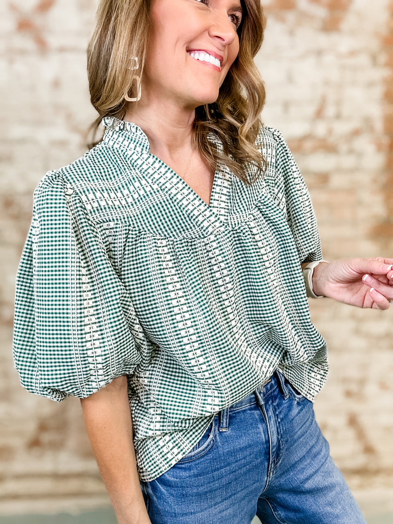 THML Randi Embroidered Gingham Top