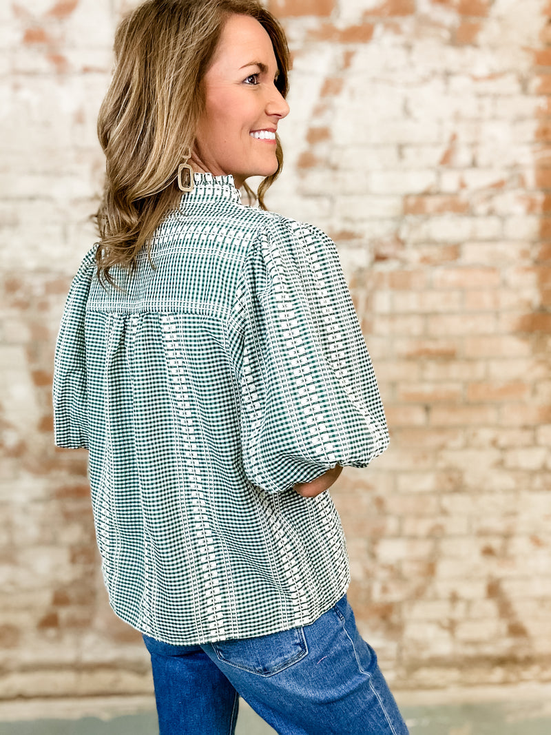 THML Randi Embroidered Gingham Top