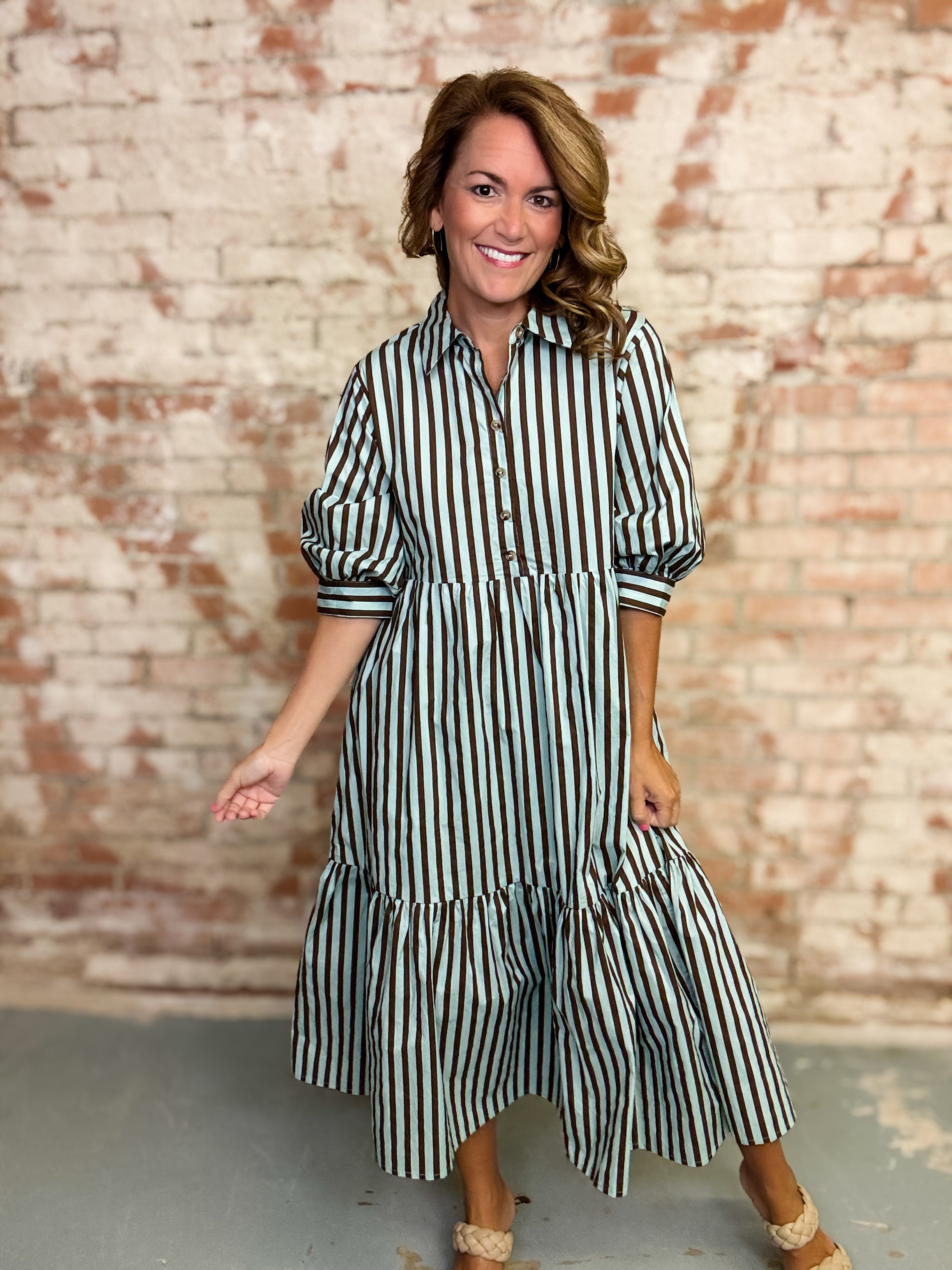 Leesha Stripe Midi Dress