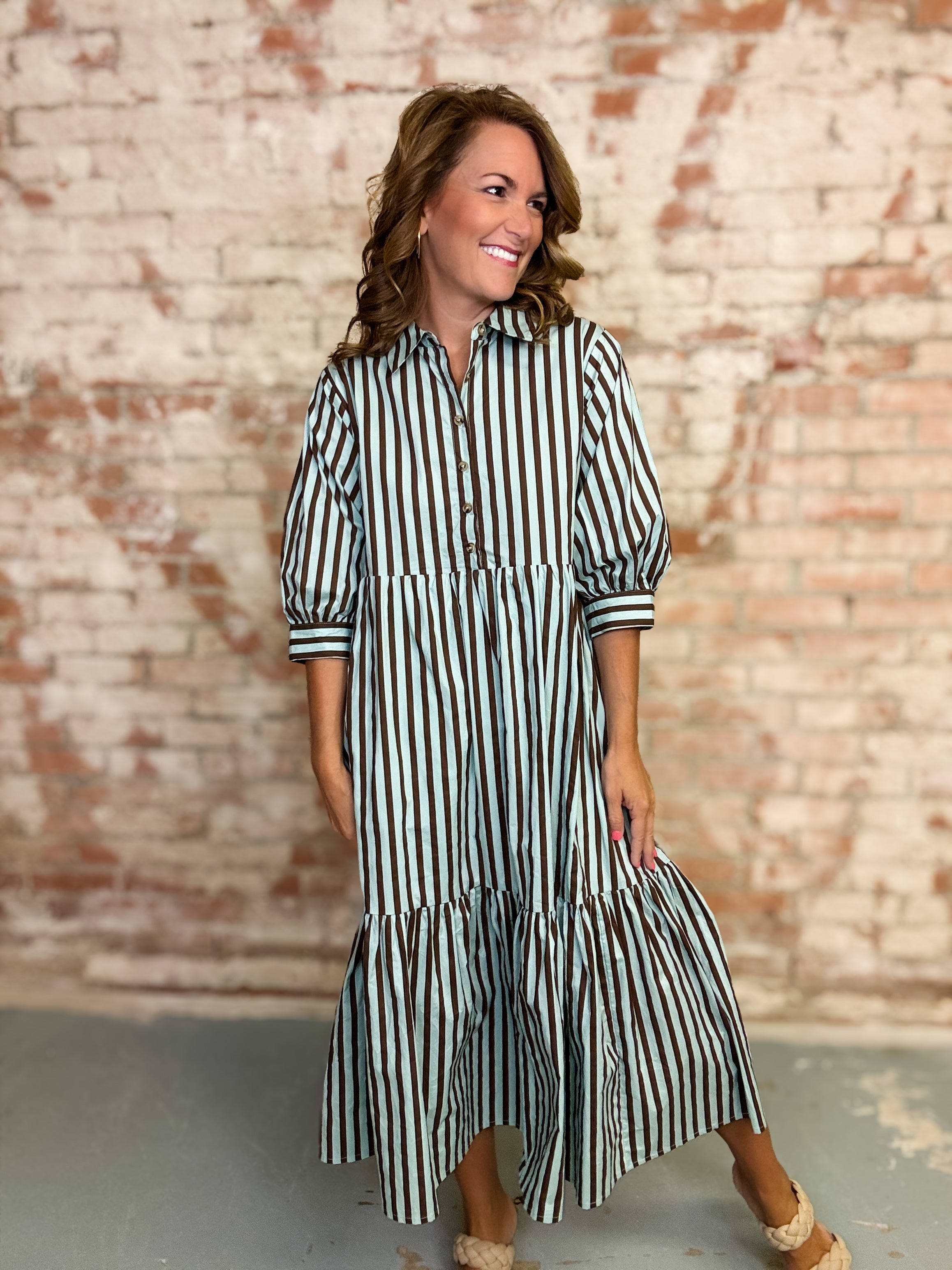 Leesha Stripe Midi Dress