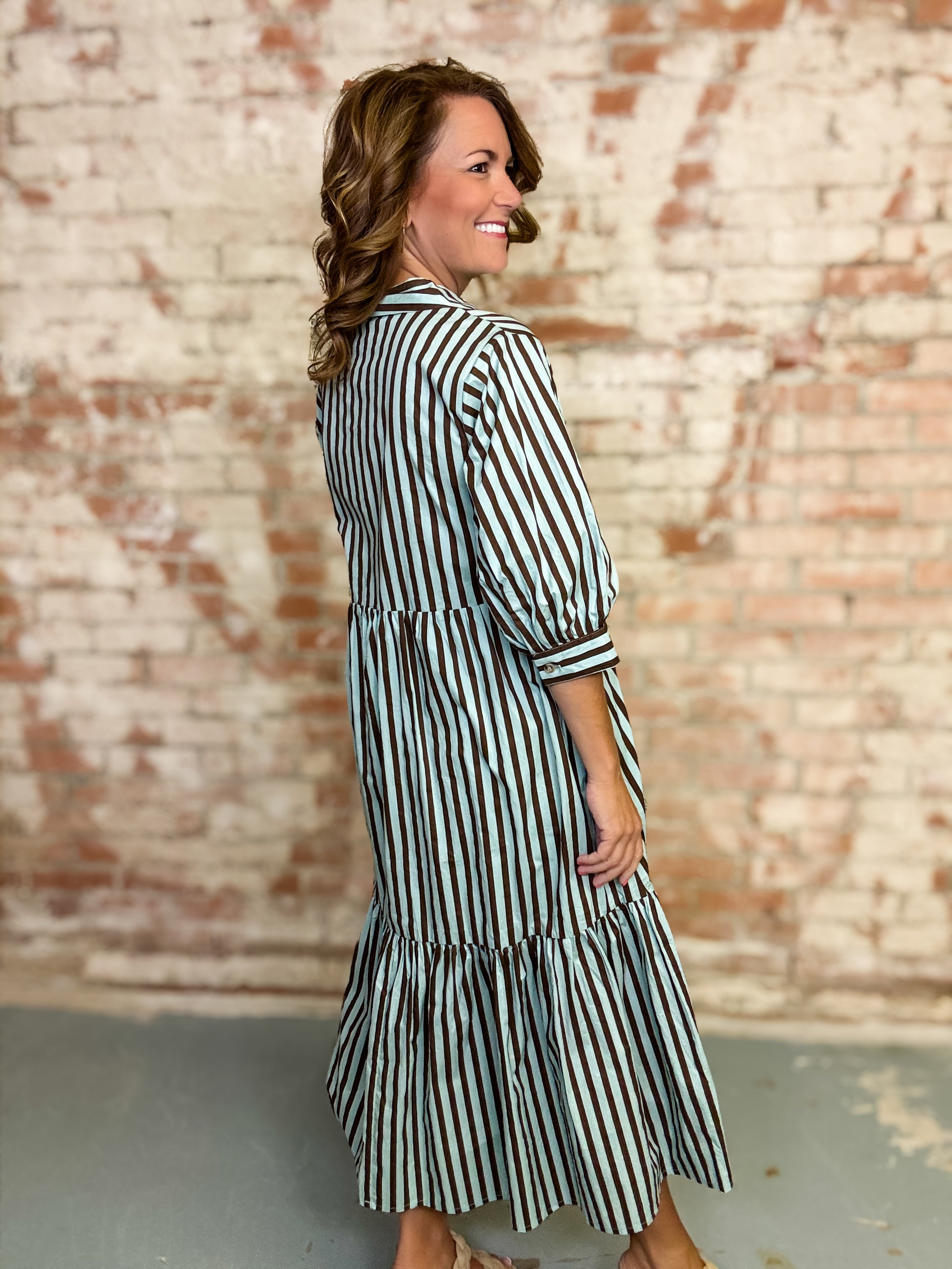 Leesha Stripe Midi Dress