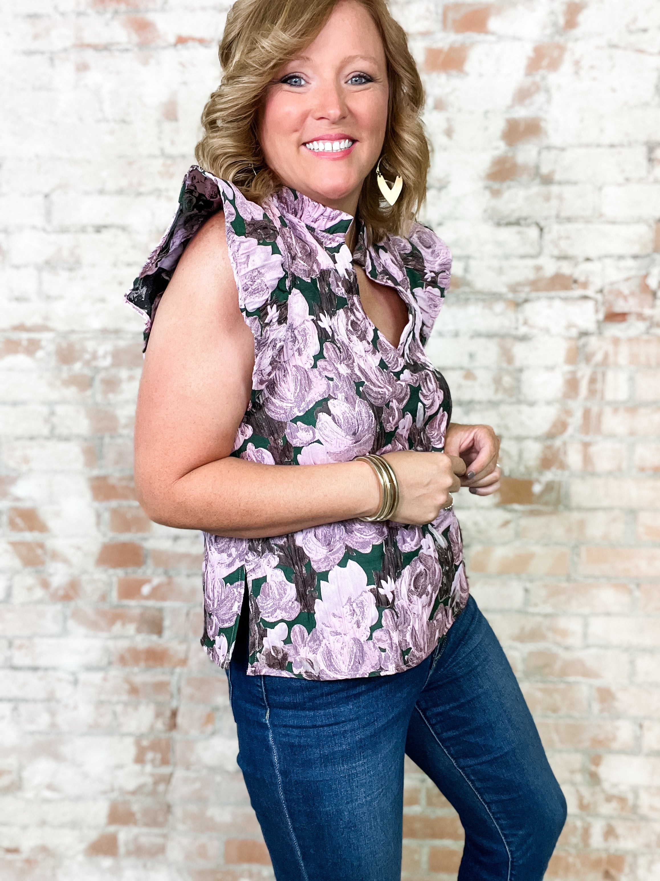 Stevey Rose Jacquard Ruffle Sleeve Top - FINAL SALE