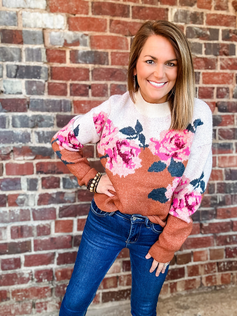 Rust Floral Sweater