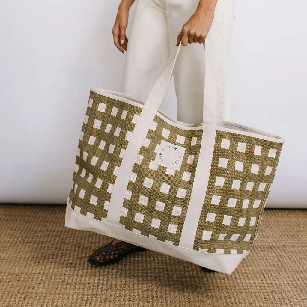 Painted Gingham Canvas Tote | Sunshine Tienda