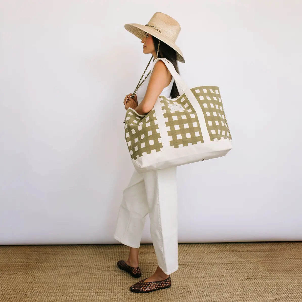 Painted Gingham Canvas Tote | Sunshine Tienda