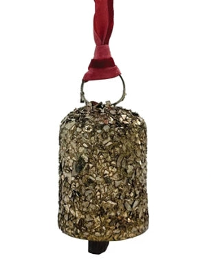 Metal & Glass Bell Ornament With Velvet Ribbon Hanger