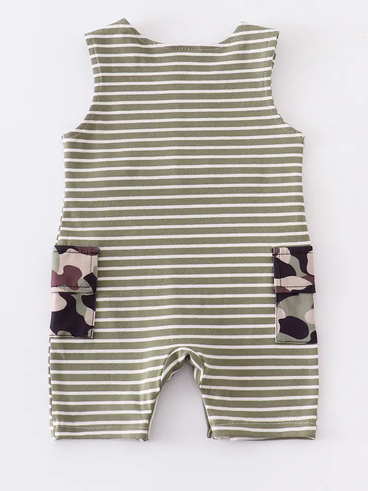 Green Stripe Camouflage Baby Romper