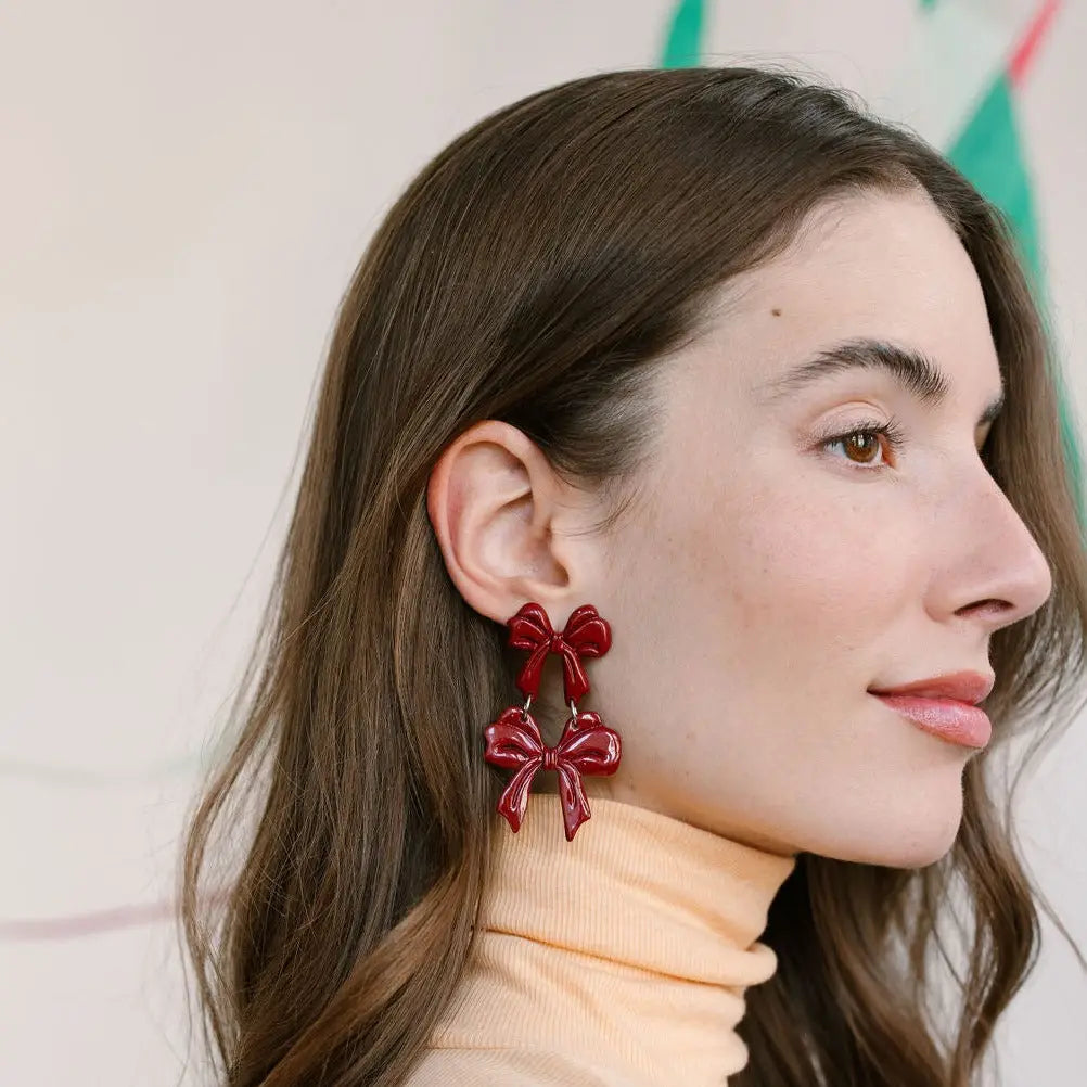 Burgundy Bow Dangles | Sunshine Tienda