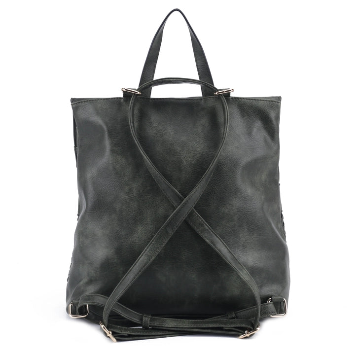 Helena Black Woven Flap Backpack