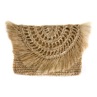 Jolie Raffia Clutch with Fringe