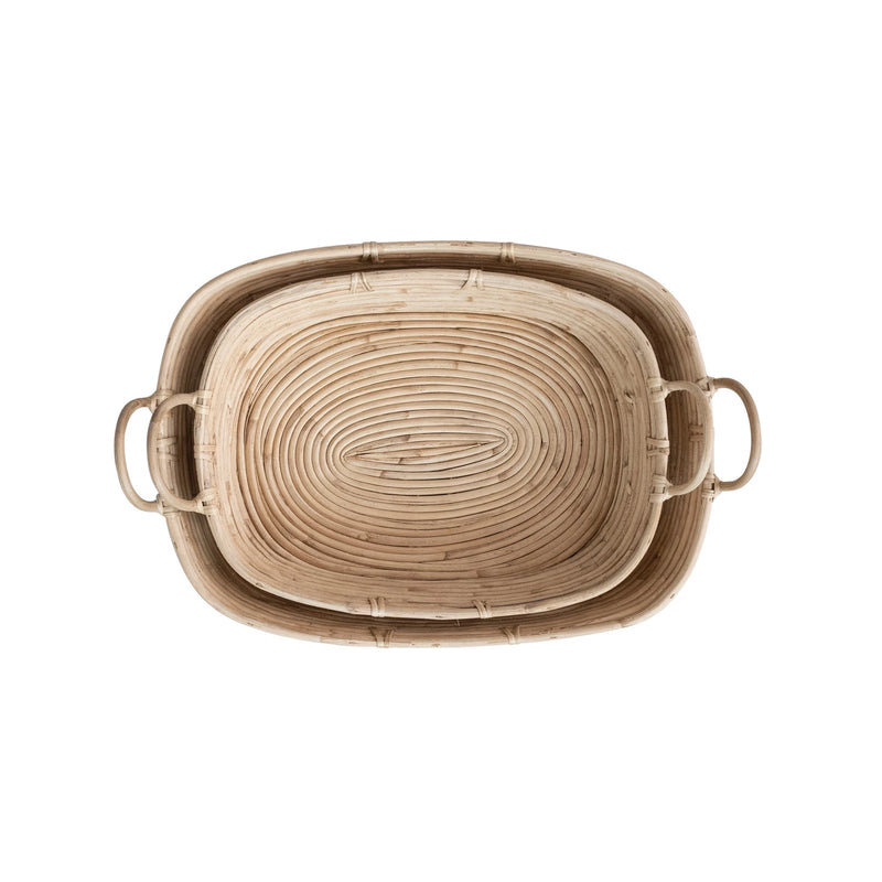 Hand-Woven Rattan Trays w/ Handles
