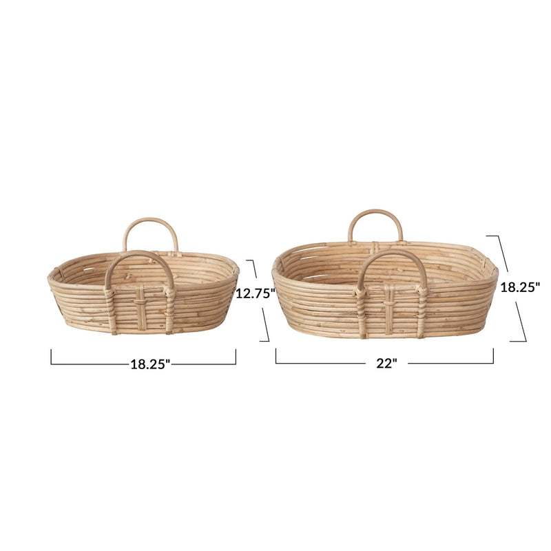 Hand-Woven Rattan Trays w/ Handles