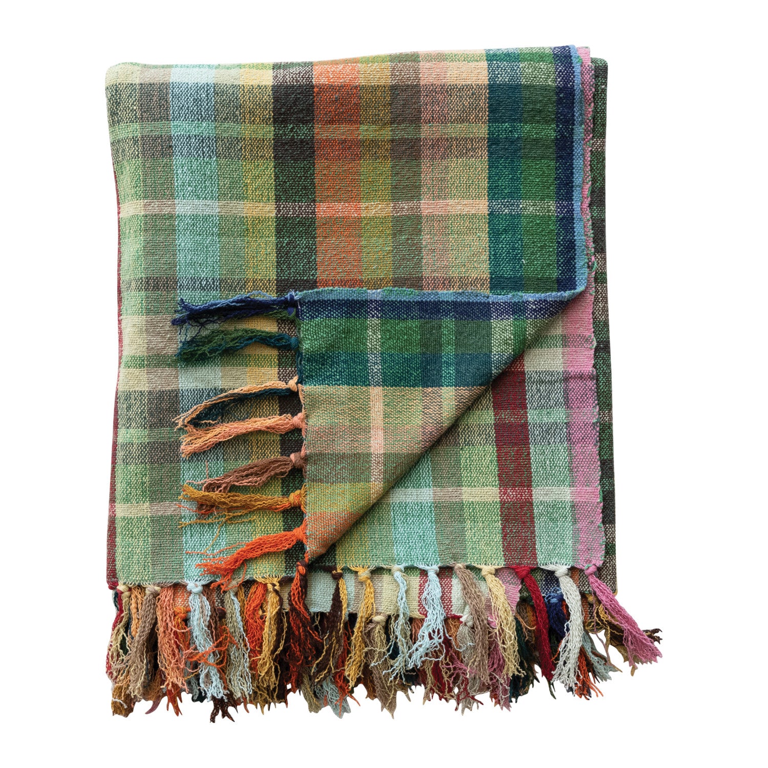 Plaid Woven Fringe Throw