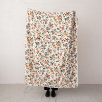 Floral Print Cotton Throw w/Sherpa Back