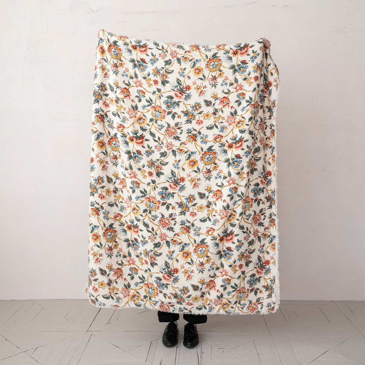 Floral Print Cotton Throw w/Sherpa Back