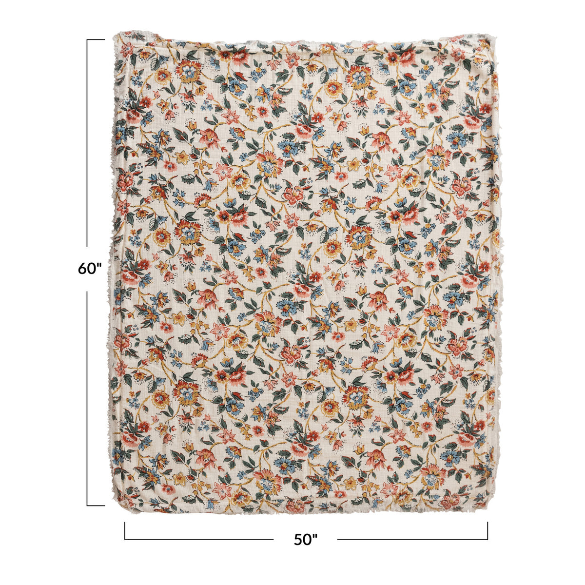Floral Print Cotton Throw w/Sherpa Back