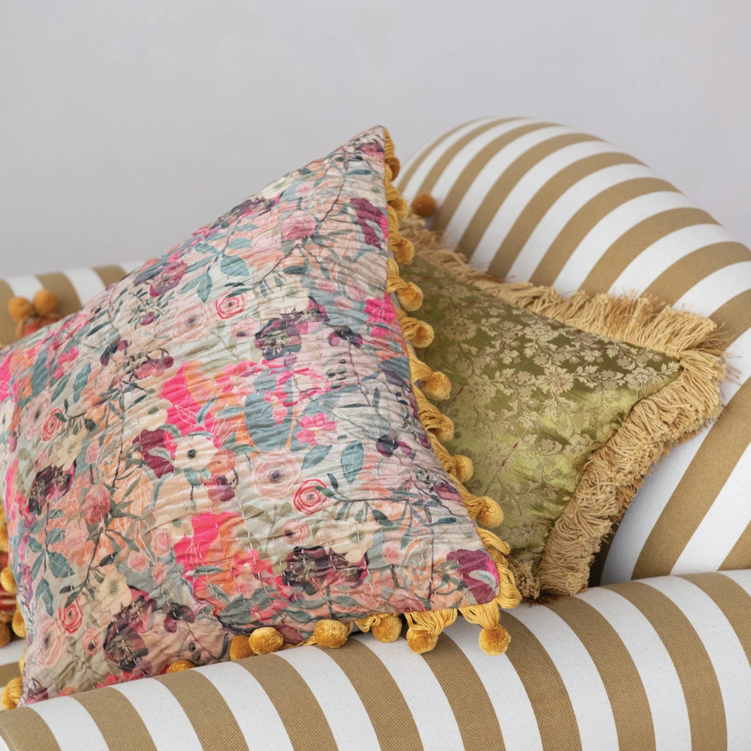 Kantha Stitch Velvet Pillow