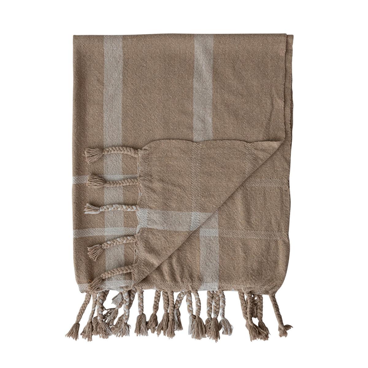 Natural Beige Woven Striped Throw