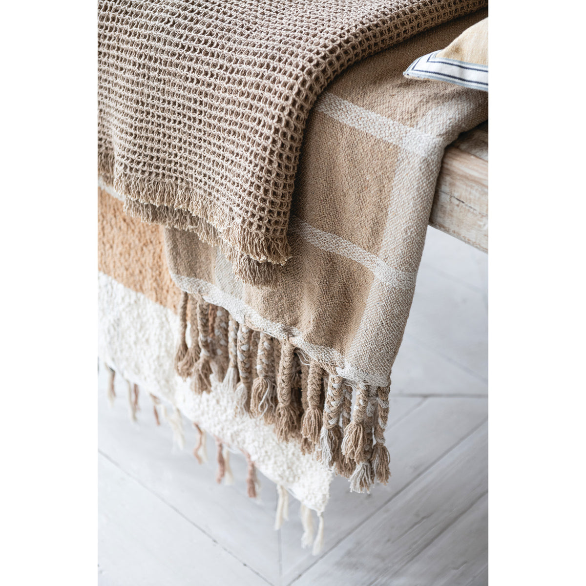 Natural Beige Woven Striped Throw