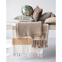 Natural Beige Woven Striped Throw