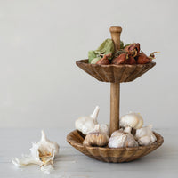 Scalloped Mango Wood 2-Tier Bowl