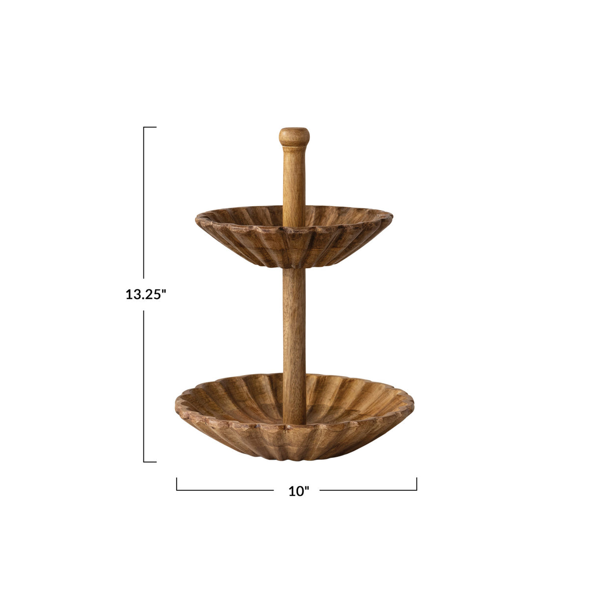 Scalloped Mango Wood 2-Tier Bowl