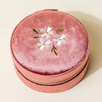 Floral Rose Round Velvet Jewelry Case