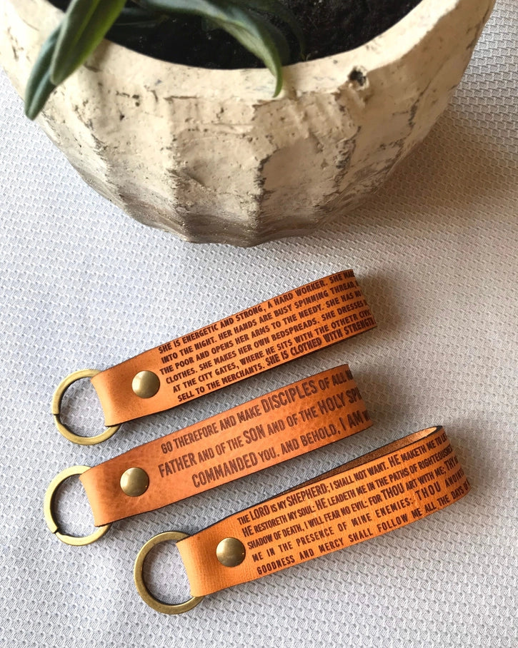 Scripture Leather Keychain