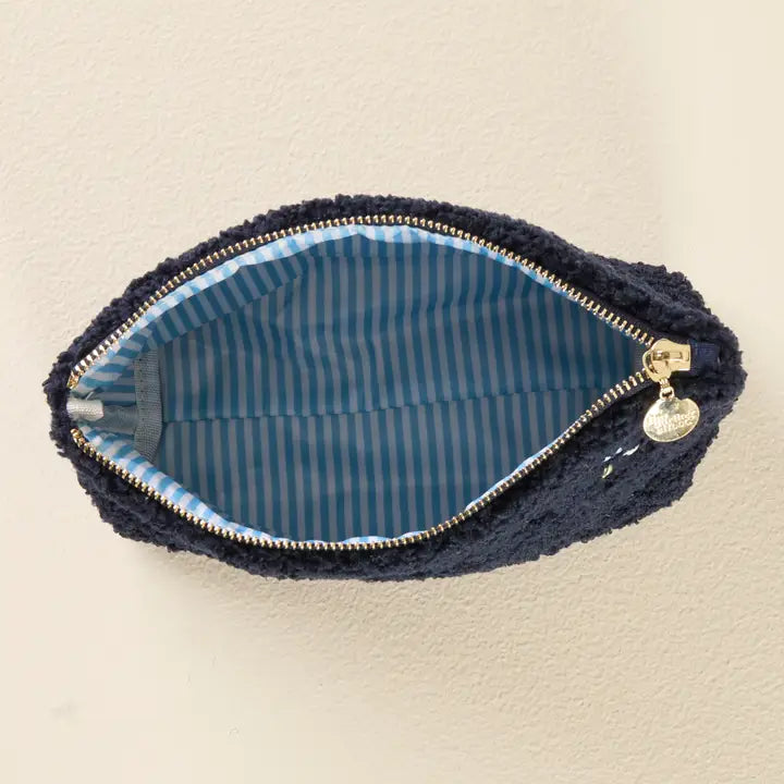 Navy Dainty Floral Embroidered Teddy Pouch
