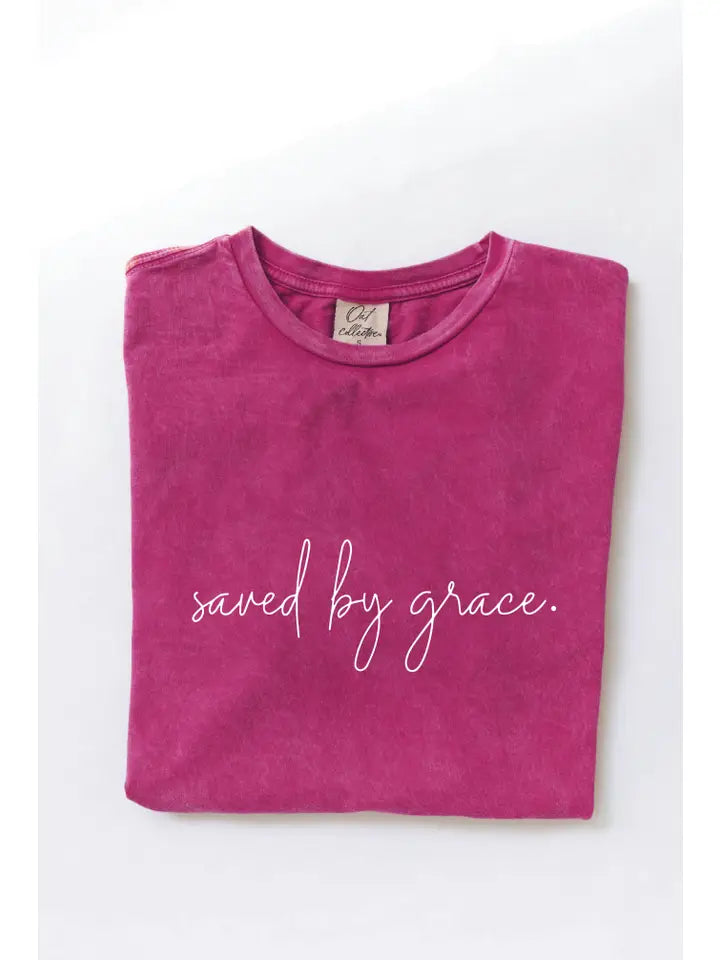 Fuchsia Saved By Grace Graphic Tee