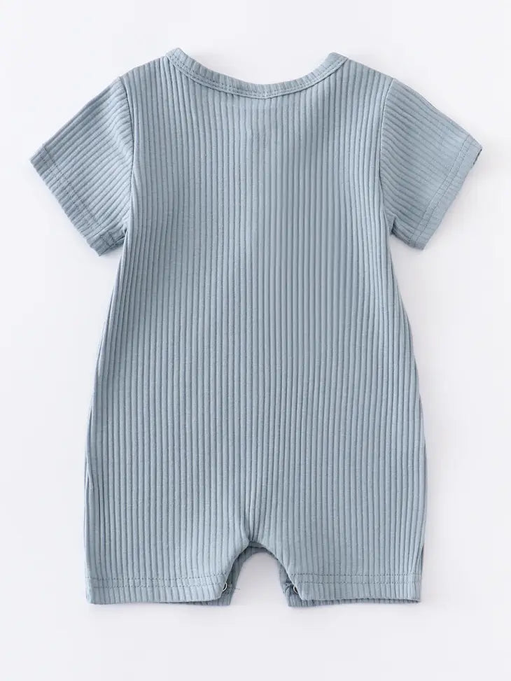 Blue Ribbed Baby Romper