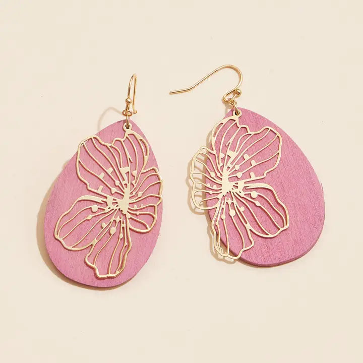 Jia Pink Wood + Metal Earrings