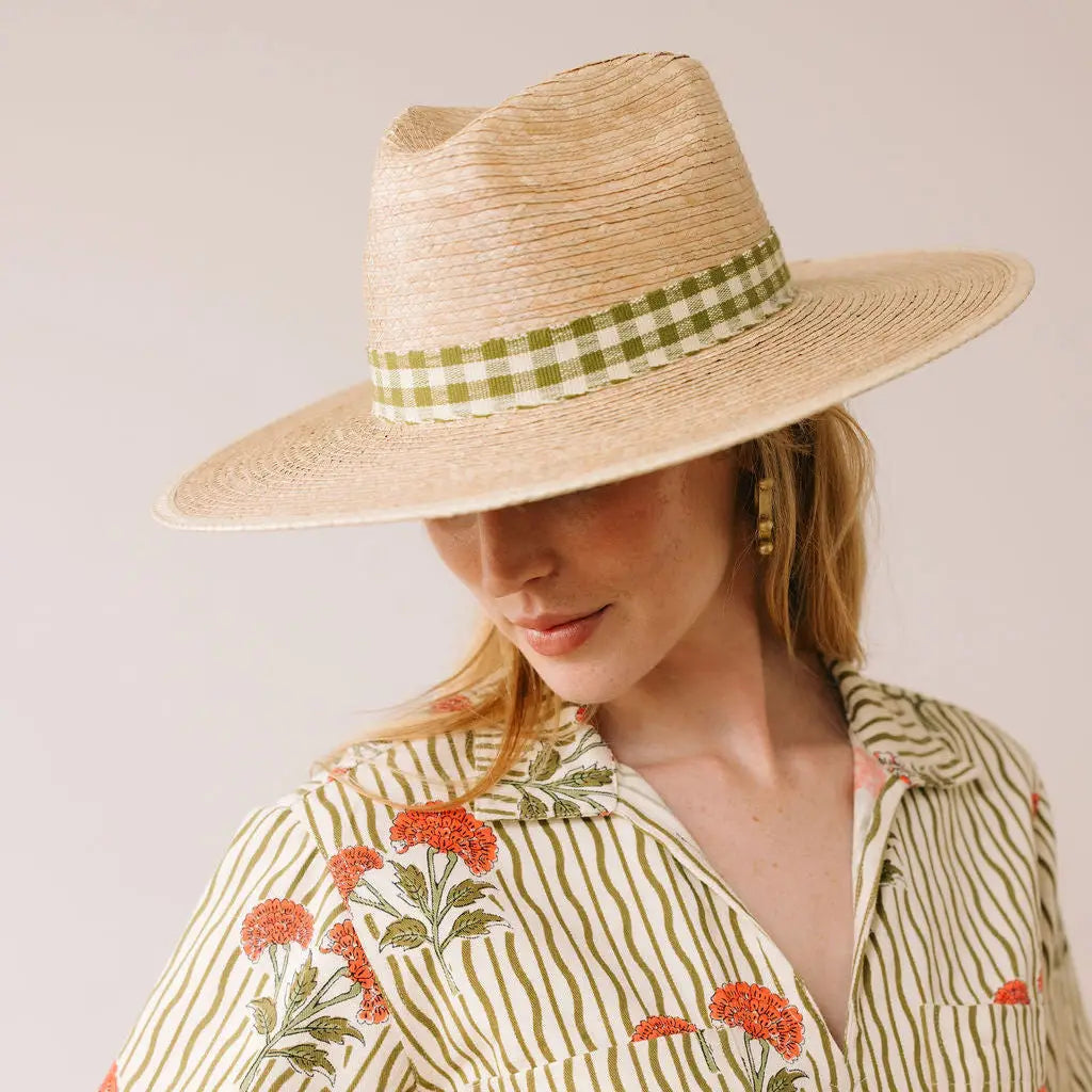 Painted Gingham Palm Hat | Sunshine Tienda