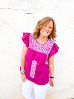 J.Marie "The Wren" Embroidered Yoke Top