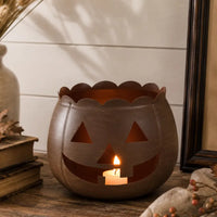 Bronze Metal Jack-O'-Lantern Candle Holder