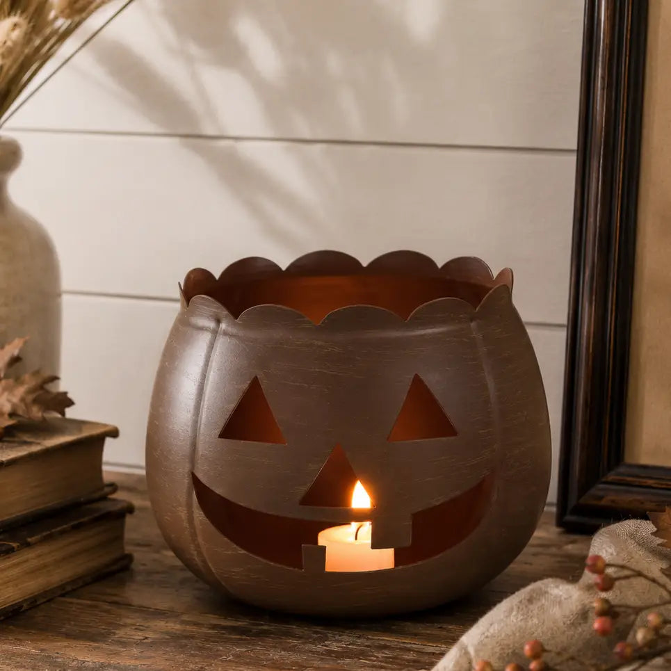 Bronze Metal Jack-O'-Lantern Candle Holder