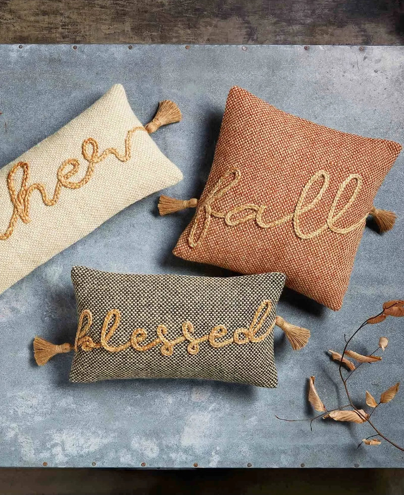 Mud Pie Jute Embroidery Pillow