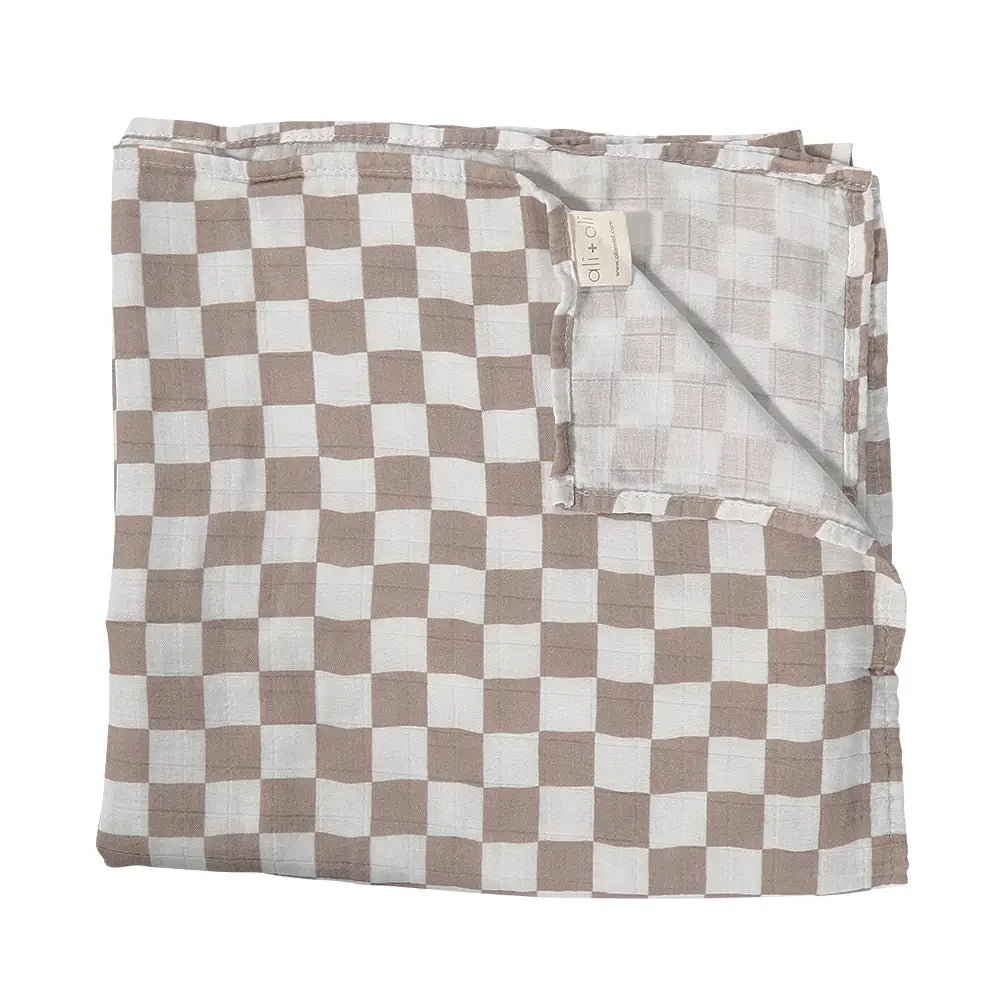 Mocha Checkers Muslin Blanket