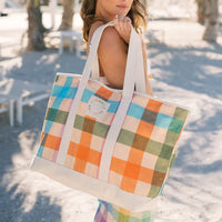 Rainbow Plaid Canvas Tote | Sunshine Tienda