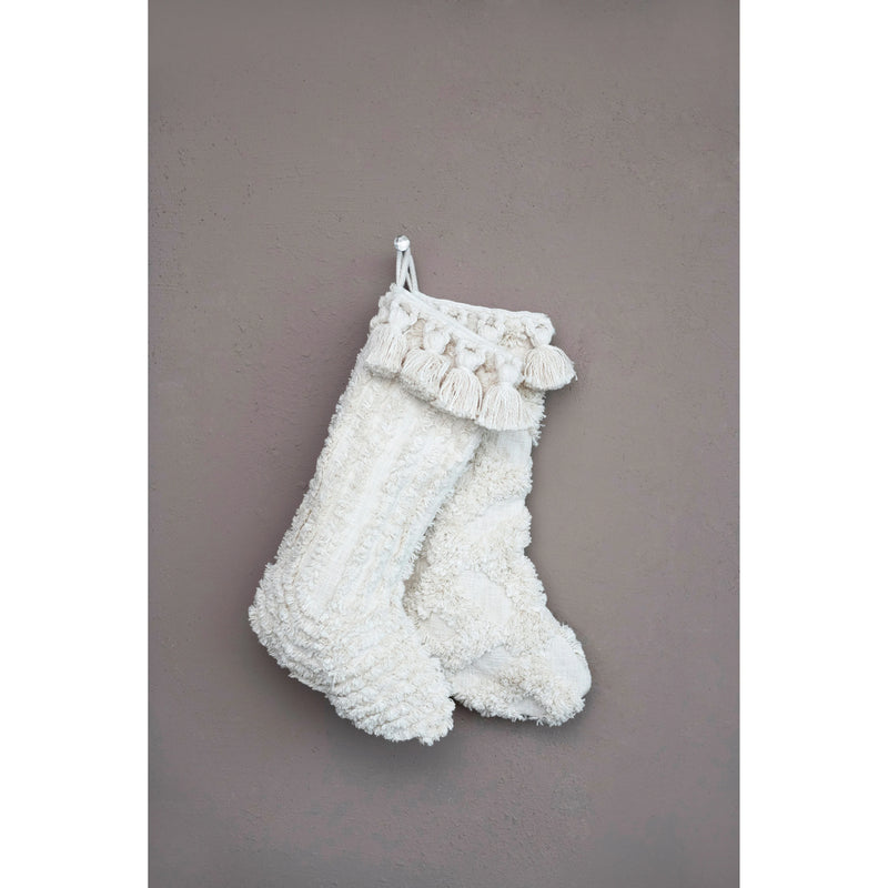 Cotton Slub Stocking with Tufting + Tassels