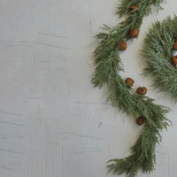 Evergreen Faux Cedar Garland + Weathered Bells