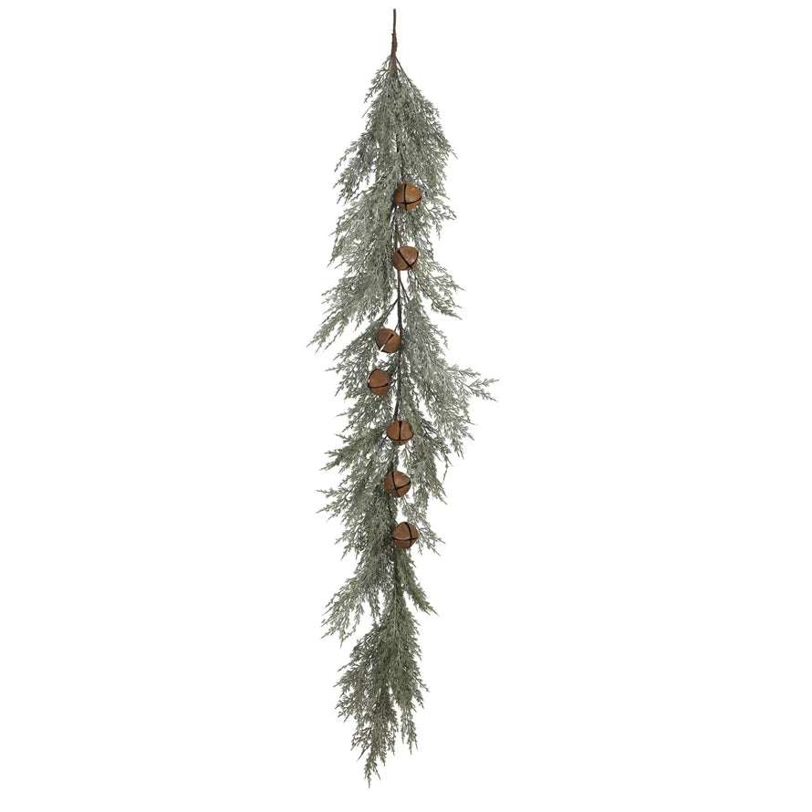 Evergreen Faux Cedar Garland + Weathered Bells